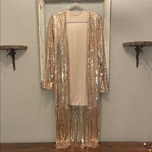Sequin Fringe Gold Kimono